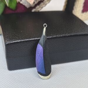 Hand Painted Black and Purple Wooden Feather Pendant for Necklace or Charm